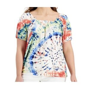 Style & Co‎ Off The Shoulder Tie Dye Top Womens PXL Pastel Boho Vacation Beach